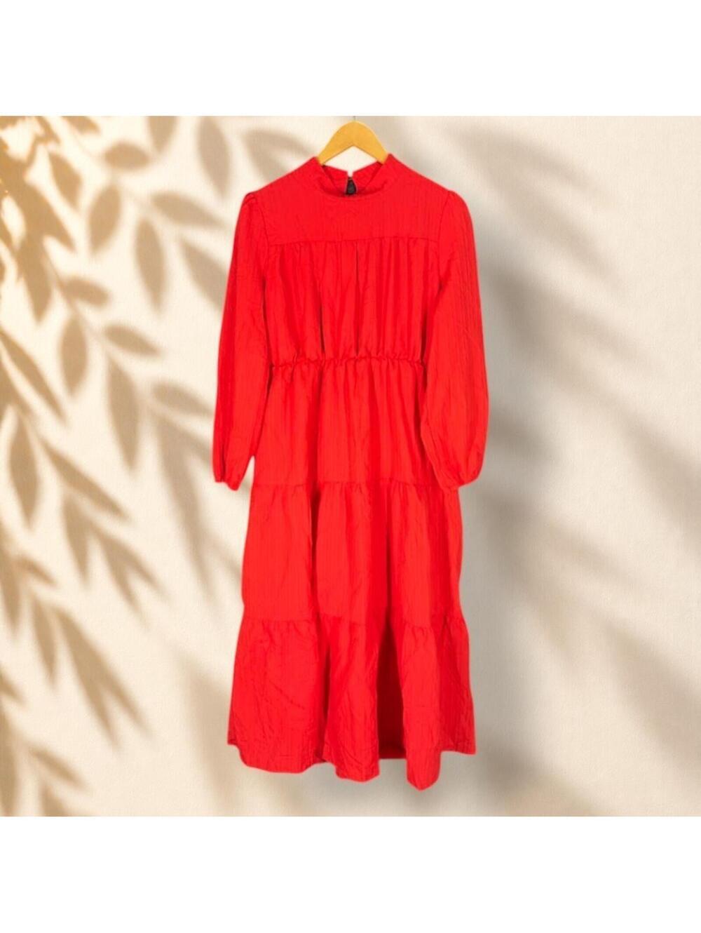 Unbranded Dress Women L Large Red Maxi Long Hook & Eye Crew Neck Long Sleeve